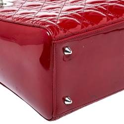 Pre Owned Dior Red Cannage Patent Leather Medium Lady Dior Tote