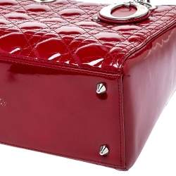 Pre Owned Dior Red Cannage Patent Leather Medium Lady Dior Tote