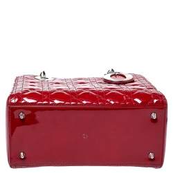 Pre Owned Dior Red Cannage Patent Leather Medium Lady Dior Tote