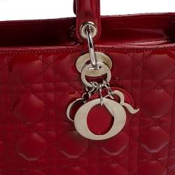 Pre Owned Dior Red Cannage Patent Leather Large Lady Dior Tote
