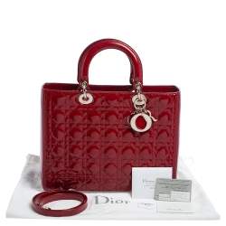 Pre Owned Dior Red Cannage Patent Leather Large Lady Dior Tote