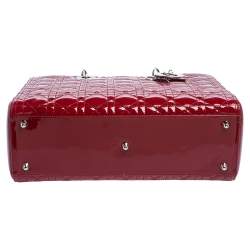 Pre Owned Dior Red Cannage Patent Leather Large Lady Dior Tote