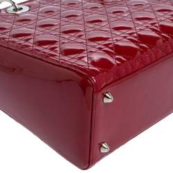 Pre Owned Dior Red Cannage Patent Leather Large Lady Dior Tote