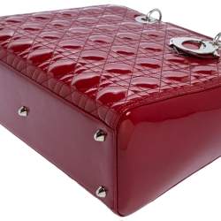 Pre Owned Dior Red Cannage Patent Leather Large Lady Dior Tote