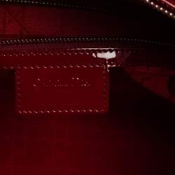 Pre Owned Dior Red Cannage Patent Leather Large Lady Dior Tote