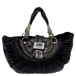 Pre Owned Dior Black Pleated Leather Plisse Tote