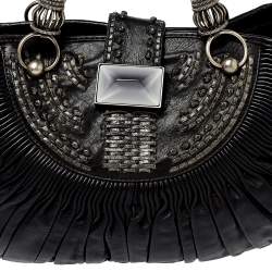 Pre Owned Dior Black Pleated Leather Plisse Tote