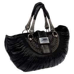 Pre Owned Dior Black Pleated Leather Plisse Tote
