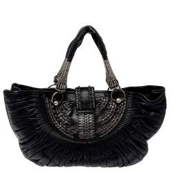 Pre Owned Dior Black Pleated Leather Plisse Tote