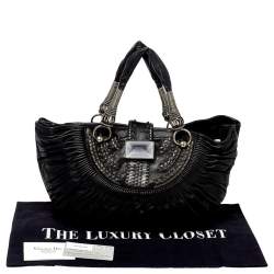 Pre Owned Dior Black Pleated Leather Plisse Tote