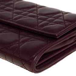 Pre Owned Dior Burgundy Cannage Leather Lady Dior Continental Wallet 