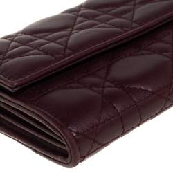 Pre Owned Dior Burgundy Cannage Leather Lady Dior Continental Wallet 