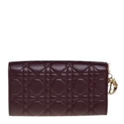 Pre Owned Dior Burgundy Cannage Leather Lady Dior Continental Wallet 