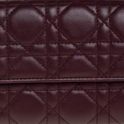Pre Owned Dior Burgundy Cannage Leather Lady Dior Continental Wallet 