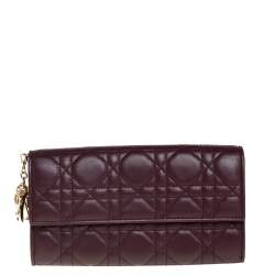 Pre Owned Dior Burgundy Cannage Leather Lady Dior Continental Wallet 