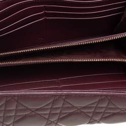Pre Owned Dior Burgundy Cannage Leather Lady Dior Continental Wallet 