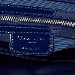 Pre Owned Dior Navy Blue Cannage Patent Leather Large New Lock Flap Shoulder Bag