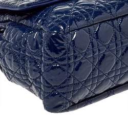 Pre Owned Dior Navy Blue Cannage Patent Leather Large New Lock Flap Shoulder Bag