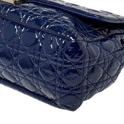 Pre Owned Dior Navy Blue Cannage Patent Leather Large New Lock Flap Shoulder Bag