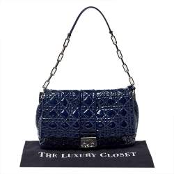 Pre Owned Dior Navy Blue Cannage Patent Leather Large New Lock Flap Shoulder Bag