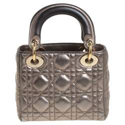 Pre Owned حقيبة ديور ليدي ديور جلد كاناج ميني ميتاليك