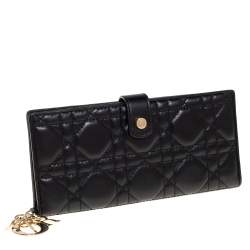 مملوكة مسبقًا Dior Black Cannage Leather Lady Dior Long Bifold Wallet