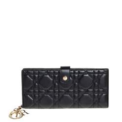 مملوكة مسبقًا Dior Black Cannage Leather Lady Dior Long Bifold Wallet