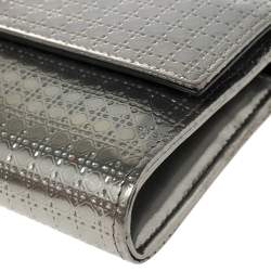 Pre Owned Dior Metallic Silver Microcannage Leather Croisiere Wallet On Chain