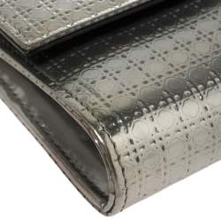 Pre Owned Dior Metallic Silver Microcannage Leather Croisiere Wallet On Chain