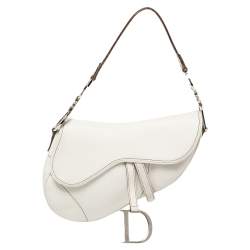 Pre Owned Dior White Leather Saddle Bag