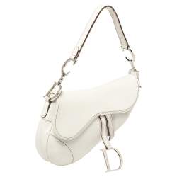 Pre Owned Dior White Leather Saddle Bag