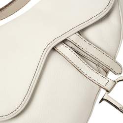 Pre Owned Dior White Leather Saddle Bag