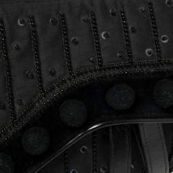 Pre Owned Dior Black Velvet/Nylon and Leather Vintage Pom Pom Embellished Saddle Bag