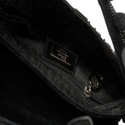 Pre Owned Dior Black Velvet/Nylon and Leather Vintage Pom Pom Embellished Saddle Bag