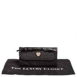 Pre Owned Dior Black Croc Embossed Patent Leather and Canvas Continental Wallet