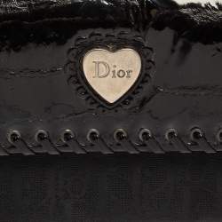 Pre Owned Dior Black Croc Embossed Patent Leather and Canvas Continental Wallet