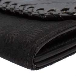 Pre Owned Dior Black Croc Embossed Patent Leather and Canvas Continental Wallet