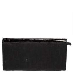Pre Owned Dior Black Croc Embossed Patent Leather and Canvas Continental Wallet