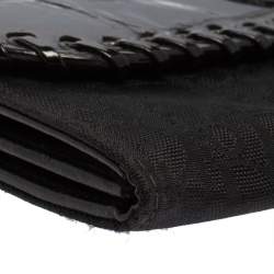 Pre Owned Dior Black Croc Embossed Patent Leather and Canvas Continental Wallet