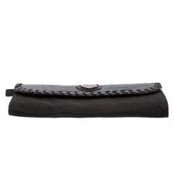 Pre Owned Dior Black Croc Embossed Patent Leather and Canvas Continental Wallet