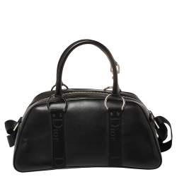 Pre Owned Dior Black Leather Crytal Hook Bowling Bag