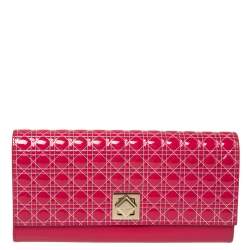 مملوكة مسبقًا Dior Pink Cannage Patent Leather Flap Continental Wallet