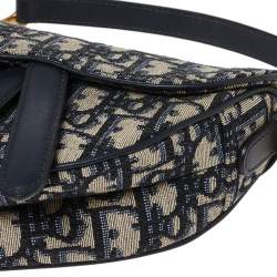 Pre Owned Dior Blue Diorissimo Canvas and Leather Mini Saddle Shoulder Bag