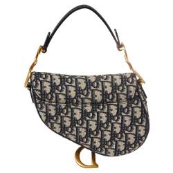 Pre Owned Dior Blue Diorissimo Canvas and Leather Mini Saddle Shoulder Bag