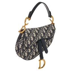 Pre Owned Dior Blue Diorissimo Canvas and Leather Mini Saddle Shoulder Bag