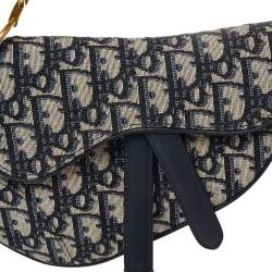 Pre Owned Dior Blue Diorissimo Canvas and Leather Mini Saddle Shoulder Bag