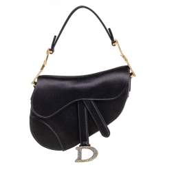 Pre Owned Dior Black Satin Mini Saddle Shoulder Bag