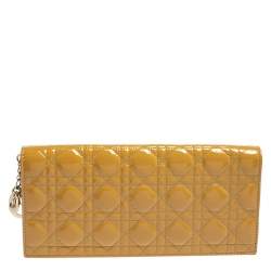 Pre Owned حقيبة كلتش ديور ليدي ديور جلد كاناج بيج لامع بسلسلة