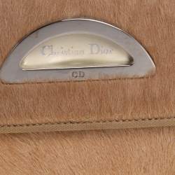 Pre Owned Dior Beige/Cream Calf Hair and Patent Leather Trifold Wallet