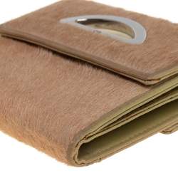 Pre Owned Dior Beige/Cream Calf Hair and Patent Leather Trifold Wallet